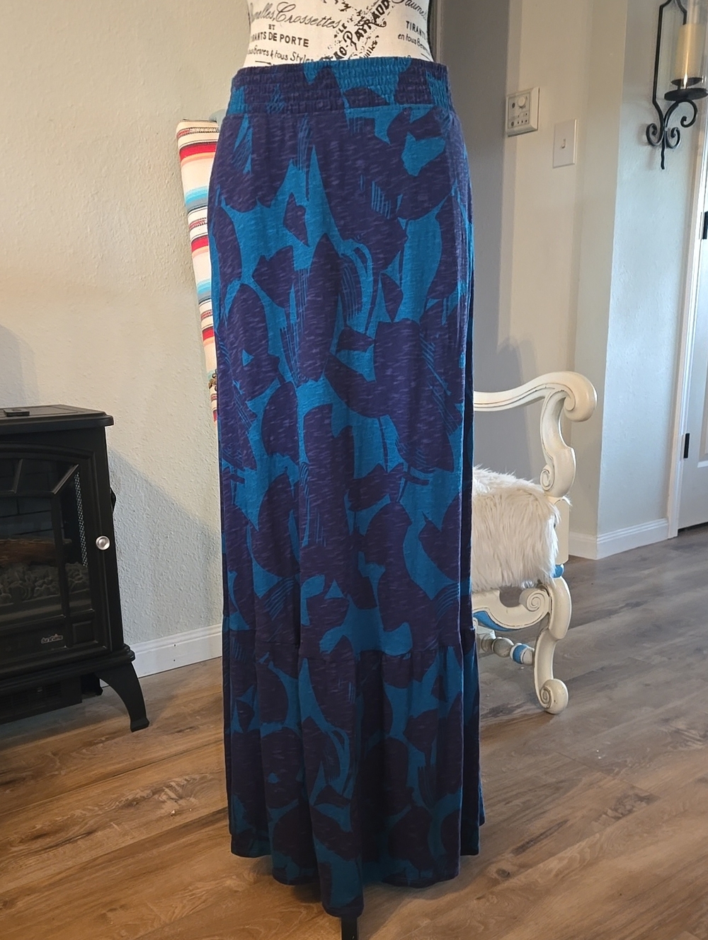 Teal & Navy Floral Maxi Skirt - Women